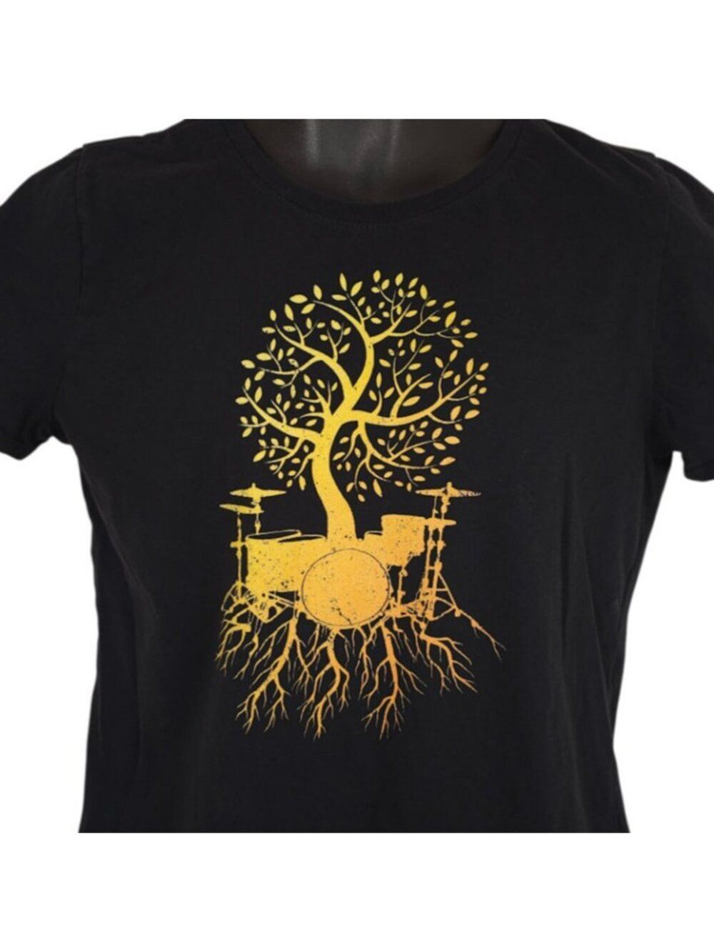 Drummer Roots T Shirt Womens Size Large Black Drumming Music Tree Of Life